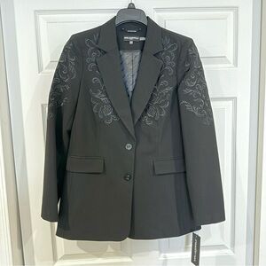 Karl Lagerfeld Black Rose Embroidered Women’s Blazer Size 6